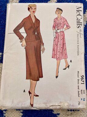 Vintage 1954 McCall's Pattern 9671 DRESS & JACKET BUST 34/SIZE 16 UNCUT